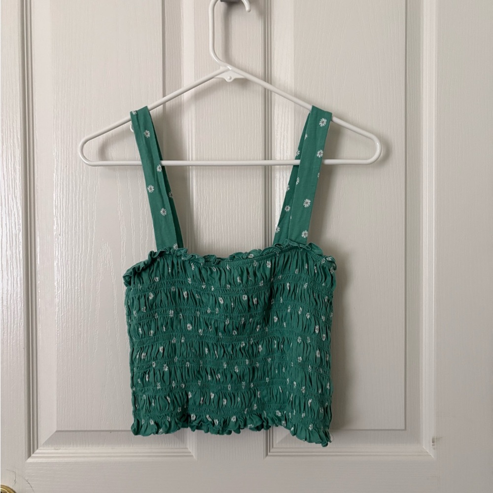 American Eagle Outfitters Green Smocked Crop Top